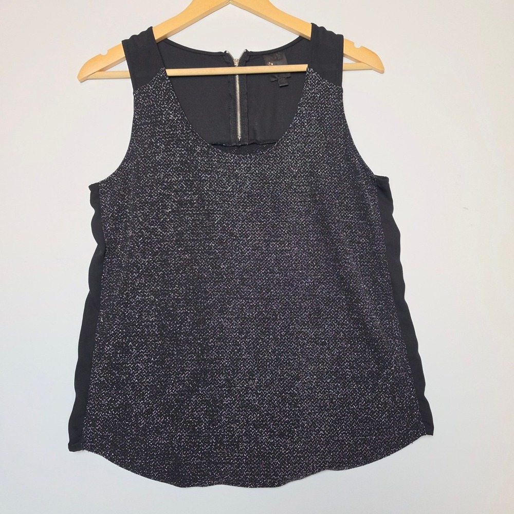 Rock & Shine Metallic Shimmer Sleeveless Zipper Back Top Black Silver Medium
